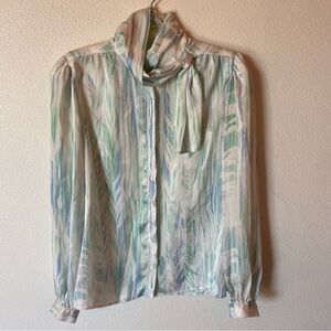 Vintage Sheldon Elegant Multicolor Blouse Womens size 12 long sleeve shirt top